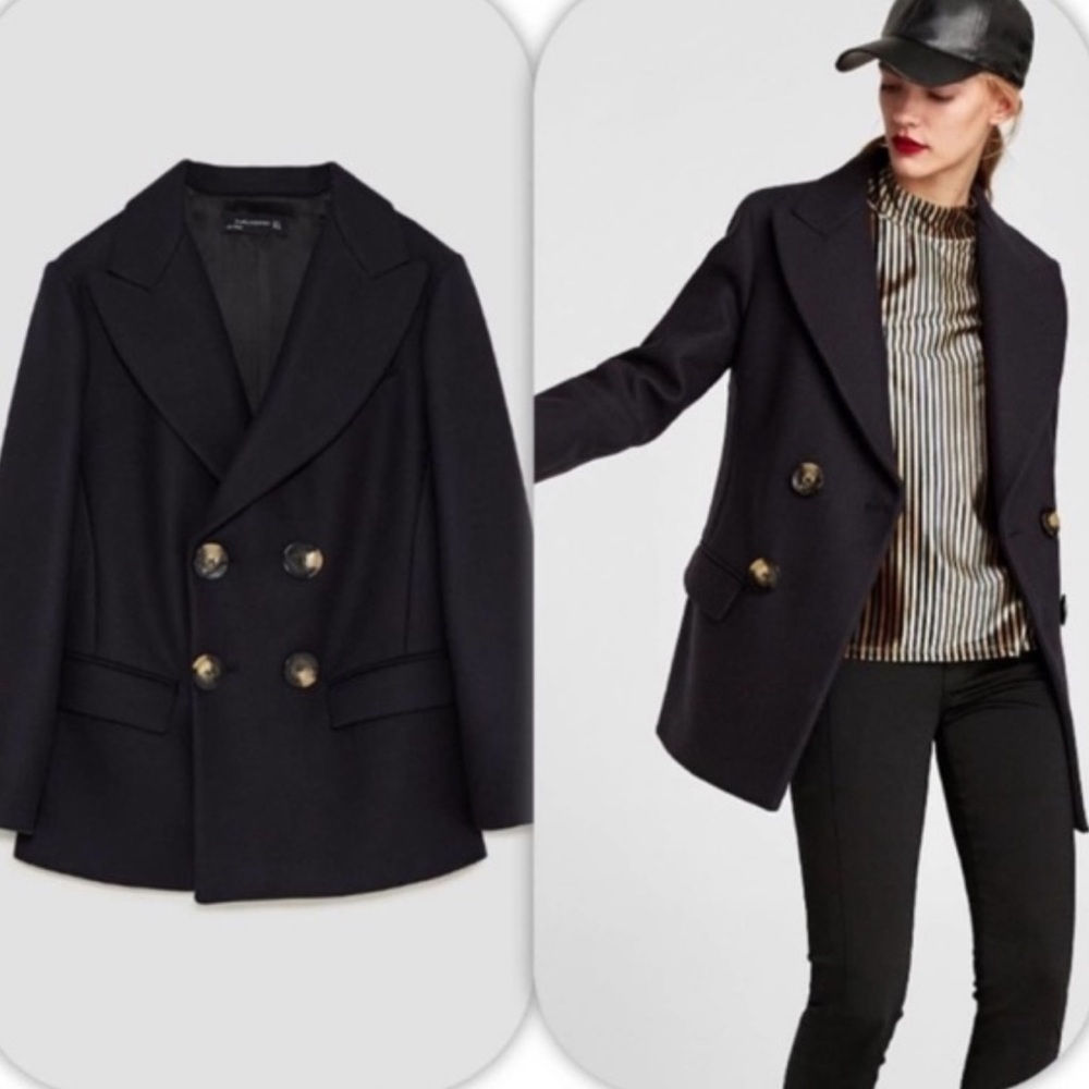 Zara Women's Black Double-Breasted Coat